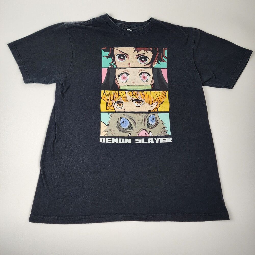 Demon Slayer Character Faces Graphic T Shirt Men's Large Black Anime Tee